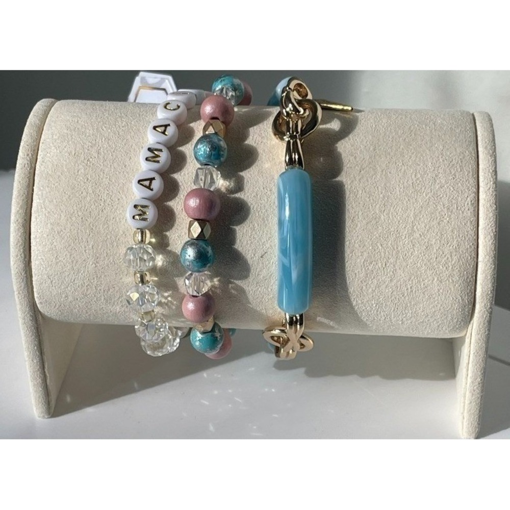 Erimish Mamacita Bracelet Stack Pink Blue Gold‎ Beaded Set NWT